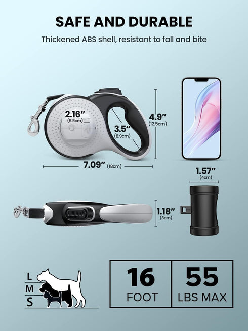 Best Dog Supplies 4-in-1 Anti Pull Retractable Dog Leash 26ft with Flashlight and Poop Bag Dispenser for Medium Large