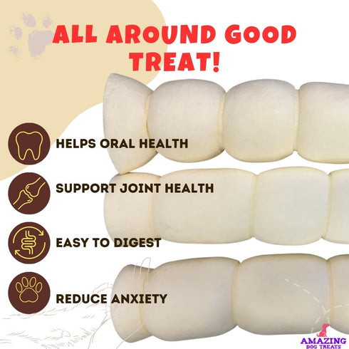 Amazing Dog Treats - Beef Cheek Rolls (Mega Thick 10" - 6 Pcs) - Safe Rawhide Alternative Chew for Power Chewers
