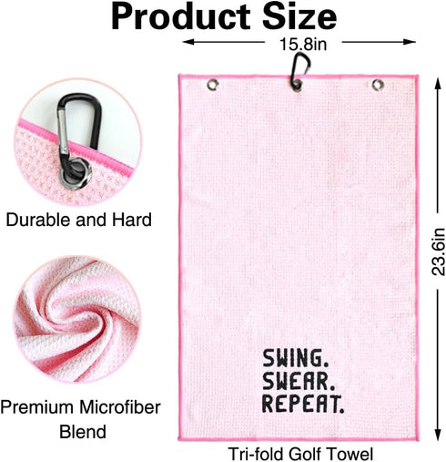 Swing Swear Repeat Embroidered Pink Golf Towel, Funny Golf Towel for Golf Bag, Gift for Golfer