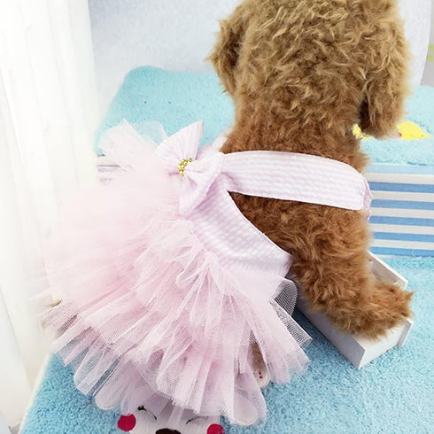 Dog Dresses, Fashion Pet Dog Clothes, Striped Mesh Puppy Dog Princess Dresses (Pink/Blue/Denim(3pack), Small)