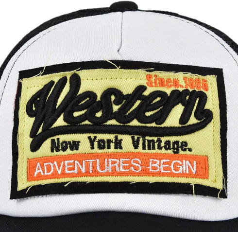 Vintage Half Mesh Baseball Cap, Washed Denim Trucker Hat with Embroidery Adjustable Unisex