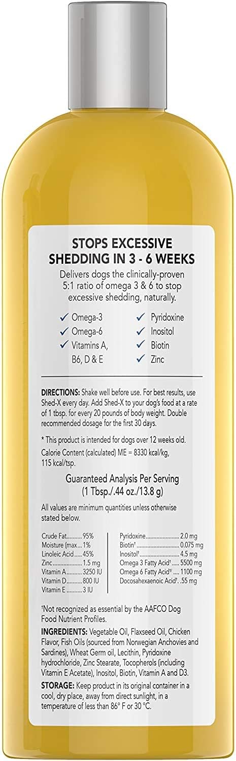Shed-X Liquid Dog Supplement, 16oz – 100% Natural – Helps Control Excessive Shedding with Fish Oil