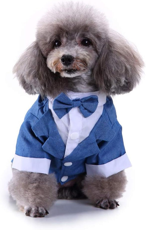 GabeFish Pets Wedding Jackets Suit for Dogs with Bow Tie, Puppy Cat Formal Clothes, Tuxedo Blue X-Large