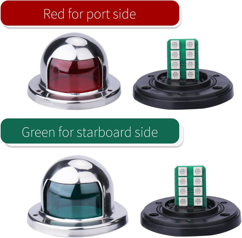 Stainless Steel LED Bow Navigation Lights for Small Boats (One Pair, Silver)
