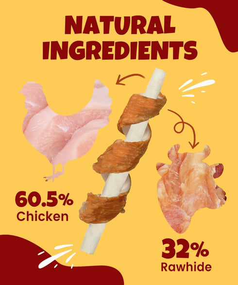 10.6oz Chicken Wrapped Rawhide Sticks Dog Treats w/Taurine Rawhide Sticks Puppy Training Snacks Long Lasting Dog Chews