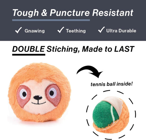 HugSmart Pet Zoo Ball 4-Pack, Plush Squeaky Tennis Balls for Dogs, No Stuffing Tough Interactive Fetch Toys for All