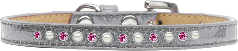 Dog Ice Cream Collar for Puppy and Pet, Pink with Pearl & Pink Crystal Rimsets, Size 16