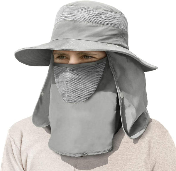 IYEBRAO Mens Outdoor Sun Hat with Face Neck Flap, UV Protection Wide Brim Fishing Hat for Hiking and Gardening