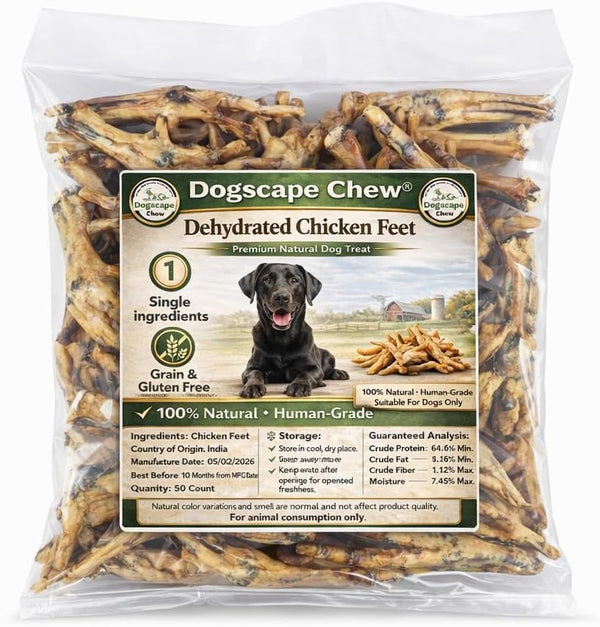 Dogscape chew Dehydrated Chicken Feet Dog Treats, Natural Dental Chews for Dogs, 50 Pieces
