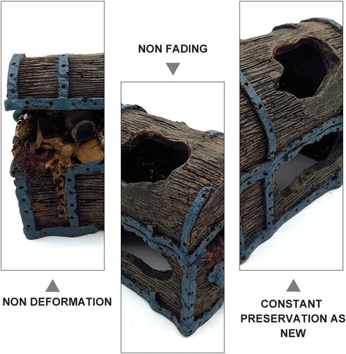 Aquarium Ornament, Resin Treasure Chest Decoration, Fish Tank Hide Castle for Underwater Landscape Decor
