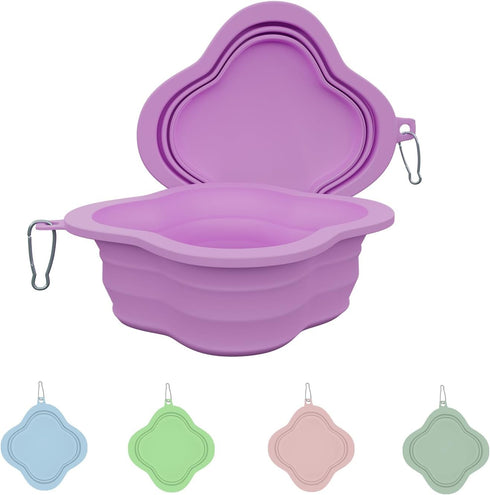 Collapsible Dog Bowls, Slow Feeder Outdoor Travel Bowls, Portable Foldable Cat Water Dish for Pets (Purple)