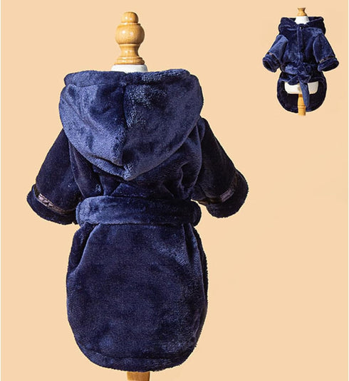 QHKFTW Luxury Small Dog Bathrobe - Soft Flannel Pajamas, Quick Drying Hooded Bath Robe, Super Absorbent Towel