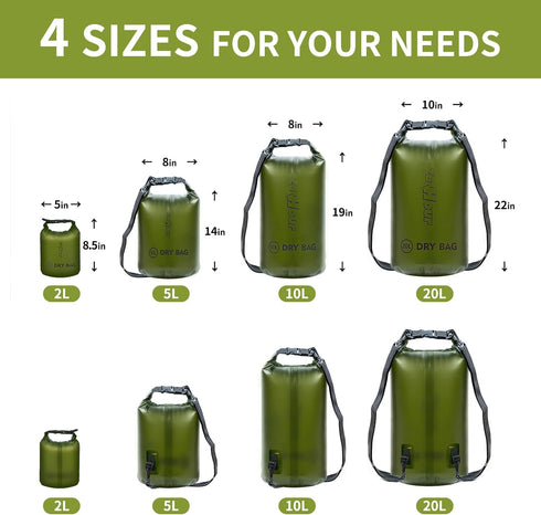 Waterproof Dry Bag, Roll Top Transparent Storage Bag, 2L/5L/10L/20L for Traveling, Swimming, Camping