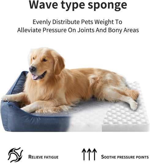 Orthopedic Dog Beds for Medium Large Dogs, Durable Egg Crate Foam Sofa Bed with Washable Cover, Waterproof Lining, Navy