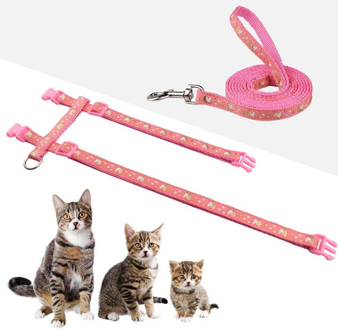 Cat Harness and Leash Set, Soft Nylon Escape Proof Adjustable for Kittens, Glow in The Dark, Moons Stars (Pink)