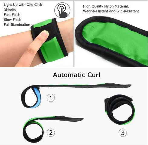 LOBKIN Safety Bracelets, LED Slap Armband for Kids Walking at Night, Safe LED Light Reflective Belt for Runners