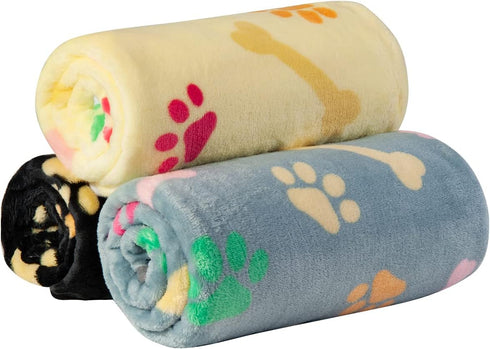 Dono 1 Pack 3 Blankets for Dogs, Soft Fluffy Paw Print Fleece Pet Blanket, Warm Sleep Mat for Dog Cat Kitten