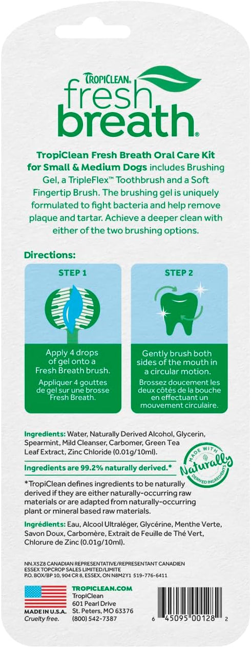 TropiClean Fresh Breath Toothbrush and Toothpaste Kit for Dogs, Teeth Cleaning Kit for Plaque & Tartar Removal, Breath