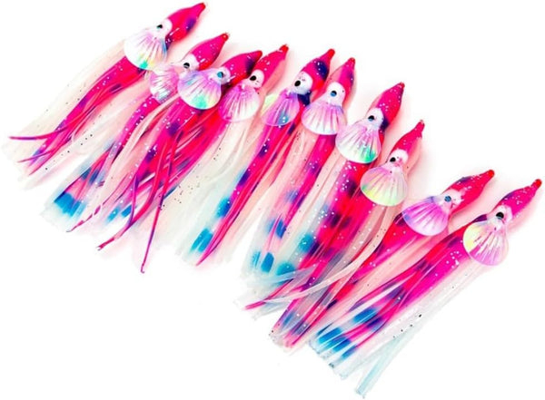 generic Luminous Squid & Octopus Skirt Baits Soft Plastic Fishing Lures Set (10pack,
