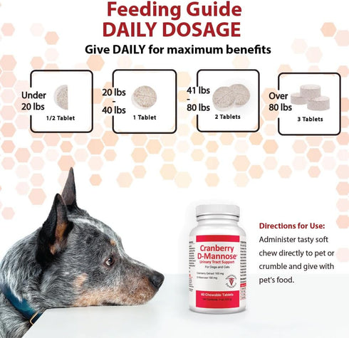 Cranberry D-Mannose Urinary Tract Supplement for Dogs & Cats, 60 Chewable Tablets