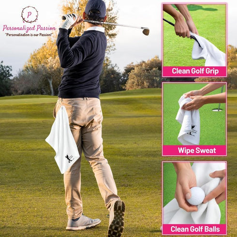 Grommet 16"x26" Personalized Passion Golf Towels with Corner - Customized Velour Cotton Golf Bag Towels with Name