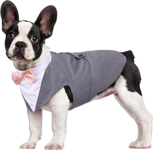 Kuoser Dog Tuxedo Suit and Bandana Set for Dogs - Wedding Party Suit, Doggy Prince Bow Tie Shirt Formal Pet Attire for