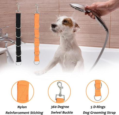 ASOCEA Dog Grooming Extension Strap, Adjustable Nylon Bathing Restraint Band with 5D-Rings, Quick Release, 2 Pack