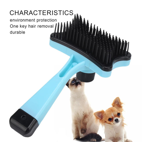GLOGLOW Pet Grooming Brush, Self Cleaning Slicker Brush for Dogs Cats, Gently Removes Loose Undercoat (Blue)