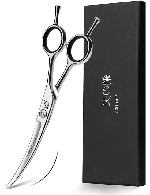6" Hair Cutting Scissors, Professional Curved Grooming Scissors for Small Dogs, Cats & Hairstyle Barber Haircut Shears