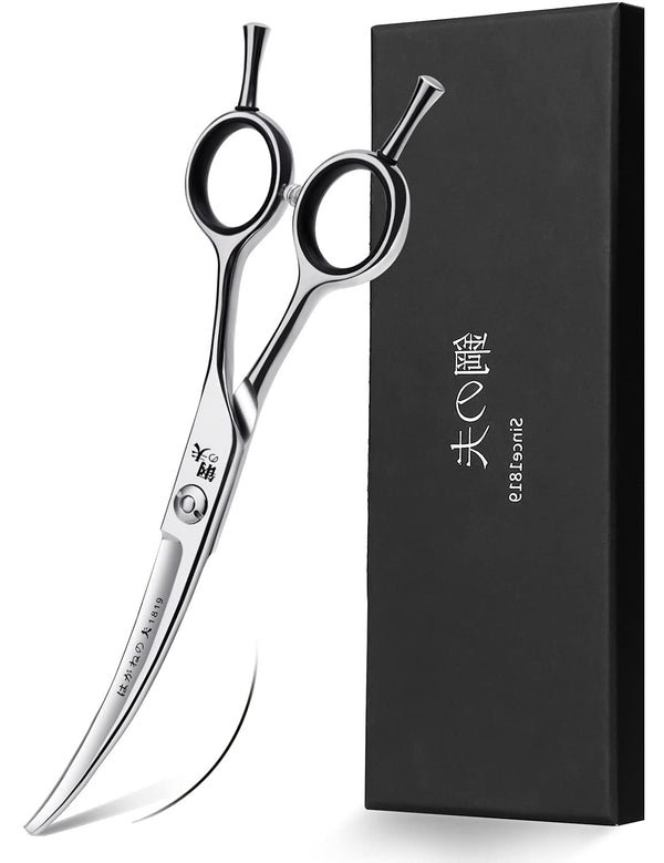 6" Hair Cutting Scissors, Professional Curved Grooming Scissors for Small Dogs, Cats & Hairstyle Barber Haircut Shears