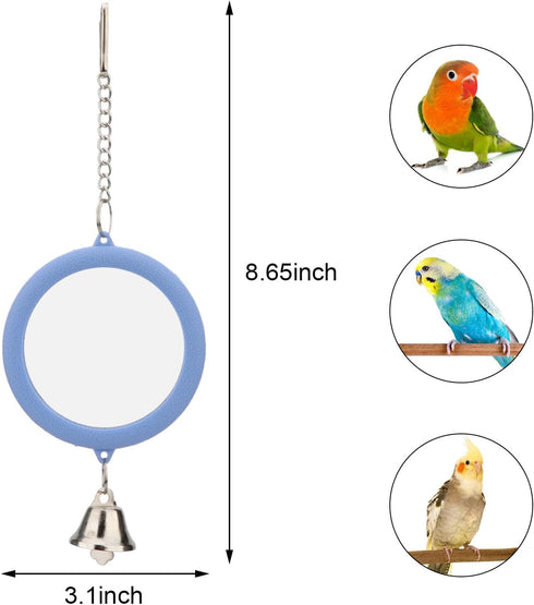 Hypeety Pet Bird Mirror with Bell, Interactive Parrot Toy for Cockatiel, Parakeets, Canaries, Budgie (Blue)