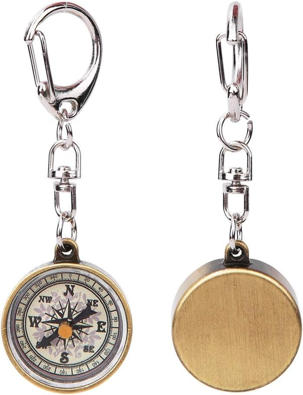 Mini Compass Keyring, 2Pcs Vintage Portable Zinc Alloy Compact Pocket Compass Keychain