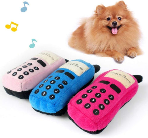 Pink Pet Dog Puppy Funny Cellphone Shape Plush Doll - Chew Squeaky Toy for Small Medium Dogs, Tough Plush Toy