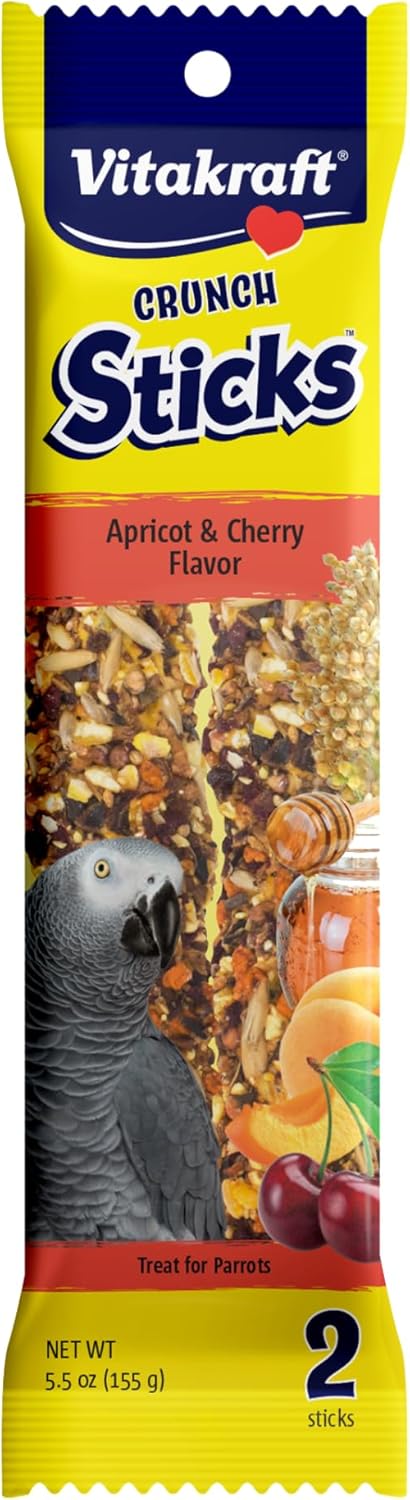 Vitakraft Crunch Sticks Bird Treat for Parrots, Apricot & Cherry Flavor, 5.5 oz (2 Sticks) (31689)