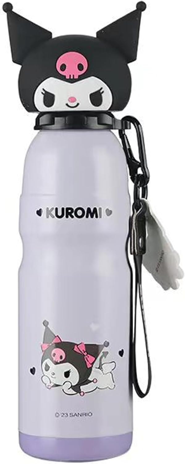 Kuromi Stainless Steel Insulated Water Bottle with Buckle and Strap, 600ml