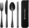 Travel Utensils Set, 18/8 Stainless Steel 4pcs Cutlery, Portable Camp Reusable Flatware with Case (Black)