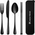Travel Utensils Set, 18/8 Stainless Steel 4pcs Cutlery, Portable Camp Reusable Flatware with Case (Black)