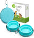 Collapsible Silicone Twin Dog Bowls with Zipper Case, 2 in 1 Portable Travel Dog Bowls