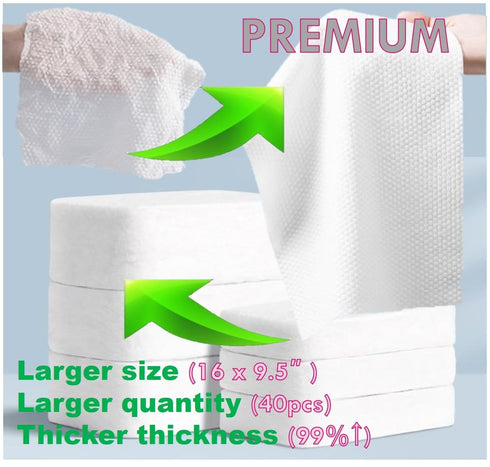 Premium Disposable Washcloths (40pcs) - Portable Pure Cotton Compressed Towels for Face & Hand Washing, Travel Ready