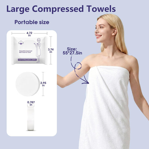 Easerlivd 10 Pack 55"x27.5",Disposable Compressed Bath Towel Tablets Disposable Travel Towels for Body Extra Large