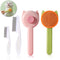 Pet Grooming Brush Kit for Cat and Dog, 4 Pieces Set with Hair Massage Cleaner and 2 Flea Combs for Shedding
