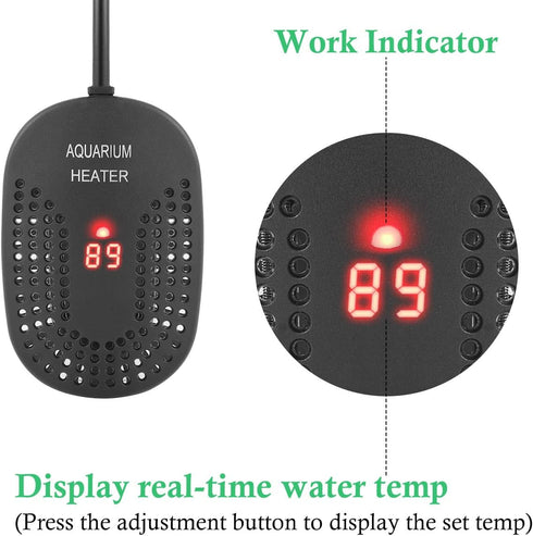 HITOP 100W Mini Adjustable Aquarium Heater, Digital Fish Tank Heater with Protective Cover for 5-30 Gallon
