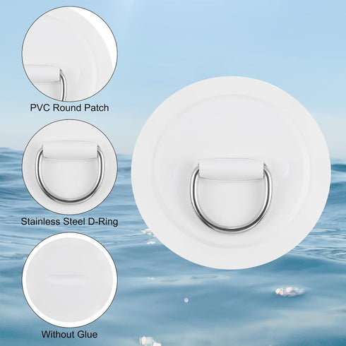 PATIKIL D-Ring Patch - Stainless Steel D-Ring PVC Patch Pad with Elastic Cords and Hooks for Inflatable Boat Paddle