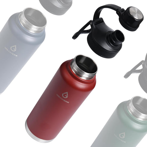 Insulated Sports Water Bottle with Straw Lid, 3 Lids, 40 Oz, Brick Red, Dishwasher Safe & BPA Free