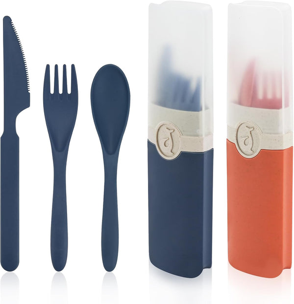 JEPELUS 2 Pcs Travel Utensils with Case, Portable Cutlery Set, Reusable Fork