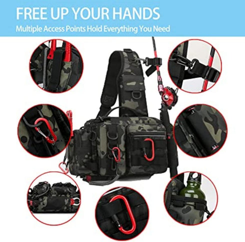 Fishing Tackle Bag - Tactical Sling Storage Bag, Lightweight Backpack for Fishing Hiking Hunting Camping