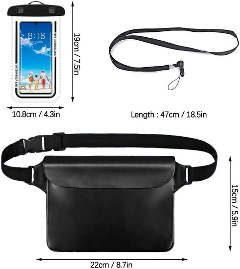 SITAKE 4 Pcs Waterproof Pouch Bags Set, 2 Waterproof Waist Pouch with Adjustable Waist Strap, 2 Waterproof Phone Cases