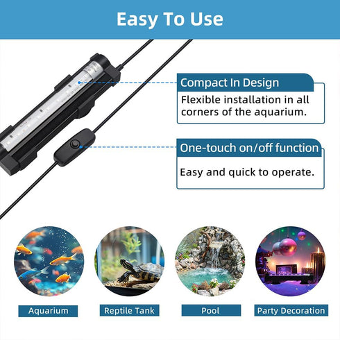 DaToo 6Inch IP68 Submersible Aquarium Light Fish Tank Light Bubbler Wall with Air Bubble Hole Waterproof Color Changing