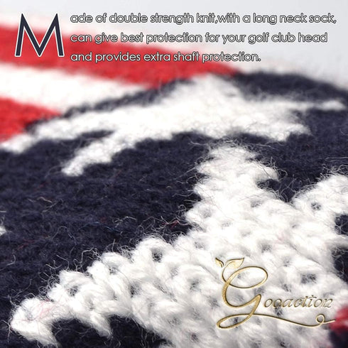 GOOACTION 3PCS Knitted Golf Head Covers 1-3-5 for Driver and Fairway Woods, Vintage Red Stars and Stripes
