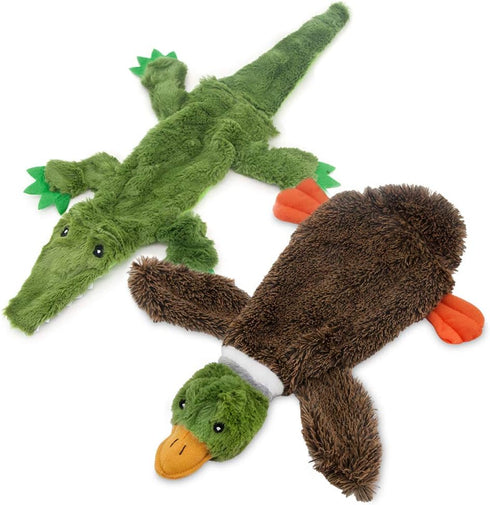 Best Pet Supplies 2-in-1 Stuffless Squeaky Dog Toys, Soft Durable Fabric for Small and Large Pets, Multicolor/Alligator